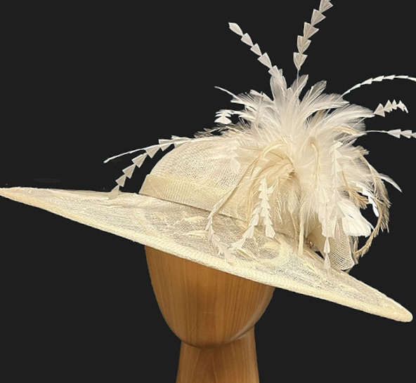 Ivory Embroidered feathered Hat