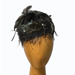 green black feathered pillbox