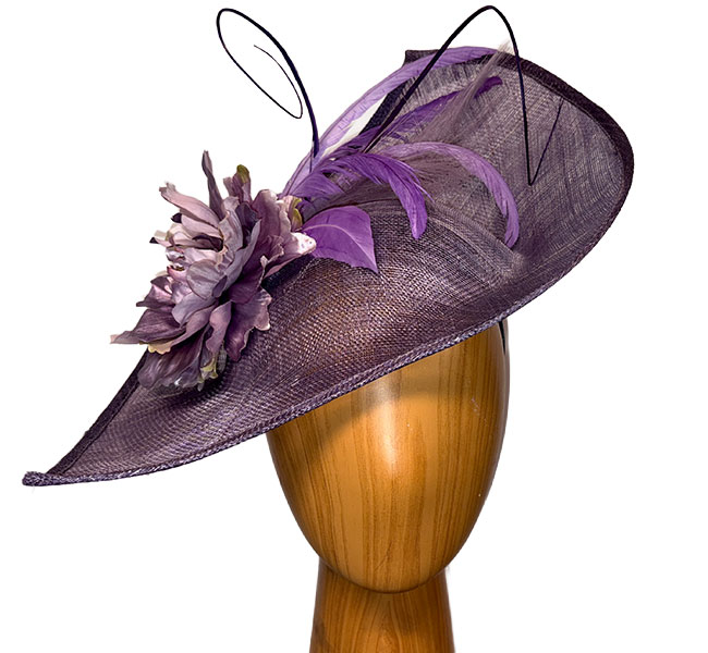 lavender flowers & feathers fascinator