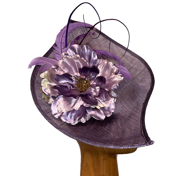 lavender flowers & feathers fascinator