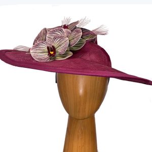 Claret orchid fascinator hat