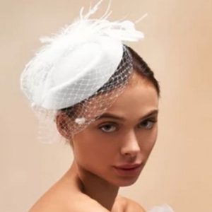 white netting bridal pillbox