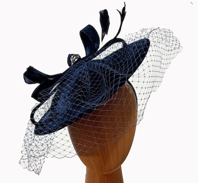 Navy velvet netting fascinator