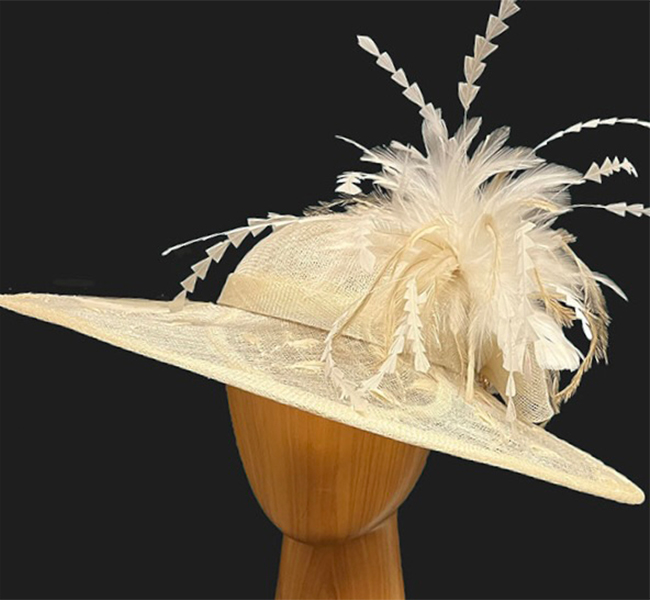 Ivory Embroidered feathered Hat