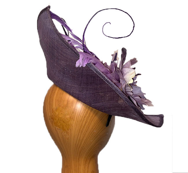 lavender flowers & feathers fascinator