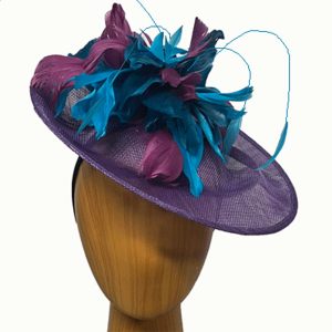 purple teal feathers fascinator